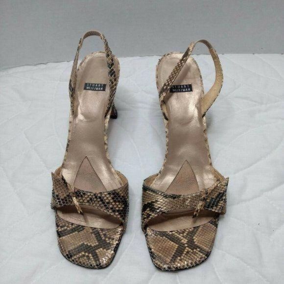Stuart Weitzman Snake Skin Python Sandals Size 9.5 Brown Black Leather - Picture 3 of 8